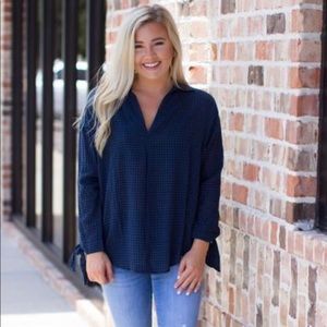 She + sky navy plaid top
